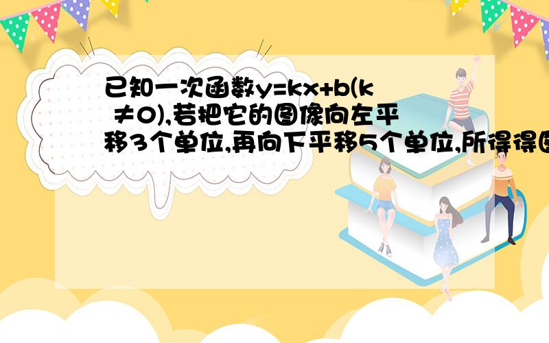 已知一次函数y=kx+b(k ≠0),若把它的图像向左平移3个单位,再向下平移5个单位,所得得图像与原图像重合,则k=?最好有过程,谢