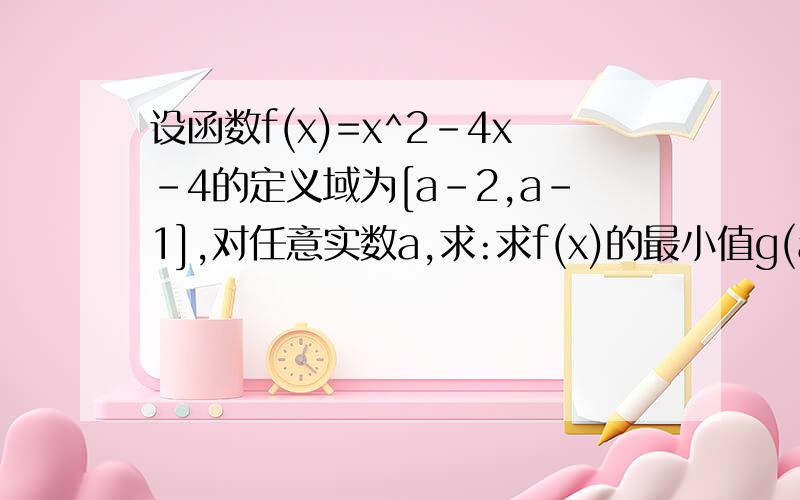 设函数f(x)=x^2-4x-4的定义域为[a-2,a-1],对任意实数a,求:求f(x)的最小值g(a)的函数解析式