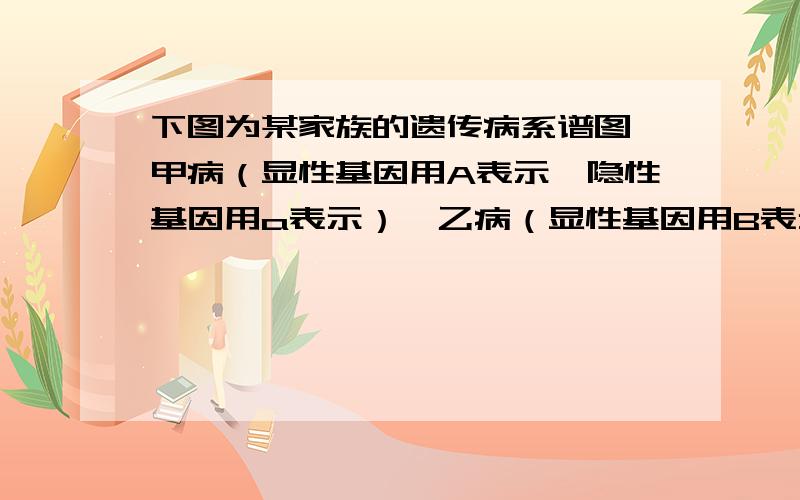 下图为某家族的遗传病系谱图,甲病（显性基因用A表示,隐性基因用a表示）、乙病（显性基因用B表示,隐性基⑴甲病致病基因位于（常） 染色体上,为 （显） 性基因.⑵已知3号、9号家族均无乙