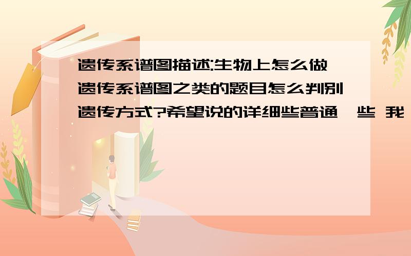 遗传系谱图描述:生物上怎么做遗传系谱图之类的题目怎么判别遗传方式?希望说的详细些普通一些 我