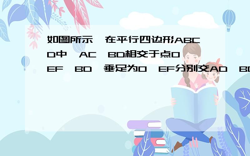 如图所示,在平行四边形ABCD中,AC、BD相交于点O,EF⊥BD,垂足为O,EF分别交AD、BC于点E、F,且AE=EO=1/2DE求证：平行四边形ABCD为矩形.