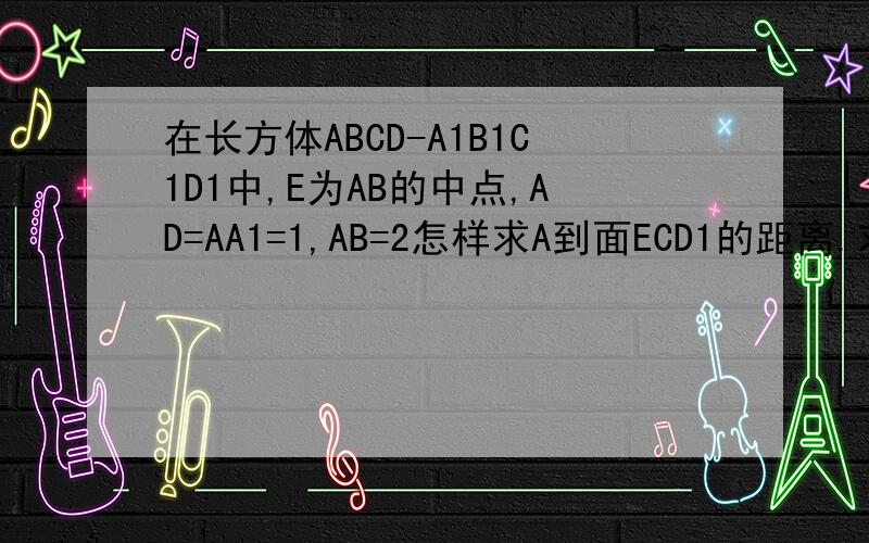 在长方体ABCD-A1B1C1D1中,E为AB的中点,AD=AA1=1,AB=2怎样求A到面ECD1的距离.求思路,我就是想知道这个点到面的距离怎么求…………