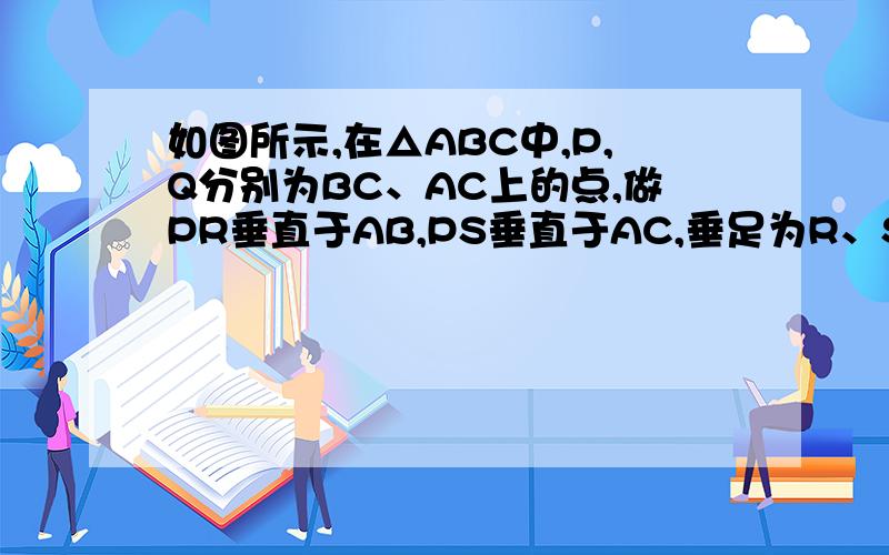 如图所示,在△ABC中,P,Q分别为BC、AC上的点,做PR垂直于AB,PS垂直于AC,垂足为R、S,若AQ=PQ,PR=PS,下列三个结论：①AS=AR;②QP∥AR；③△BRP≌△CSP,其中正确的是