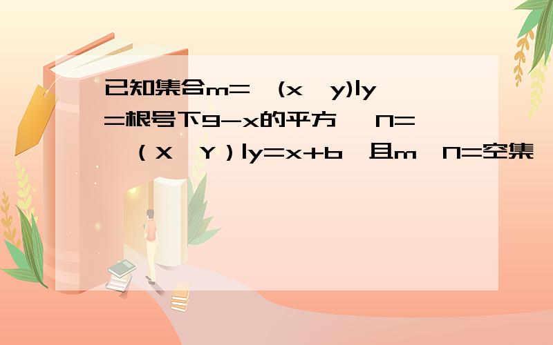 已知集合m={(x,y)|y=根号下9-x的平方} N=｛（X,Y）|y=x+b｝且m∩N=空集 ,则b应满足条件请用高一知识能让我看懂