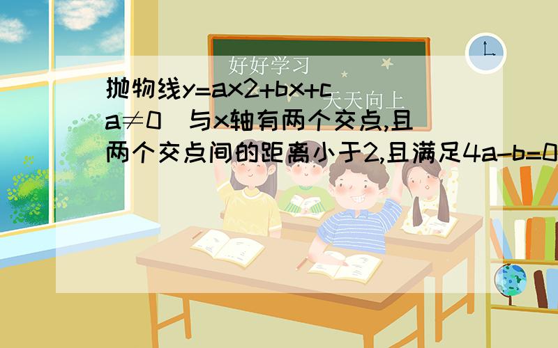 抛物线y=ax2+bx+c(a≠0)与x轴有两个交点,且两个交点间的距离小于2,且满足4a-b=0及a-b+c>0.（1）抛物线对称轴是_______（2）有以下四个结论：1.a>0 ;2.c>0;3.a+b+c