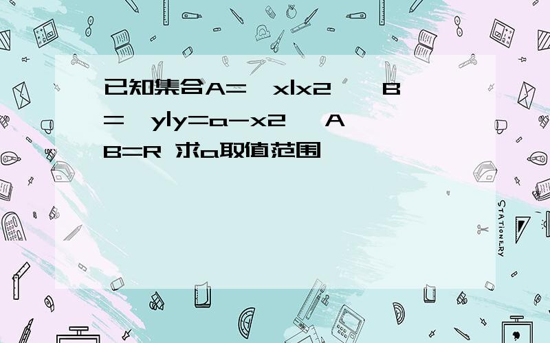 已知集合A={x|x2},B={y|y=a-x2} A∪B=R 求a取值范围