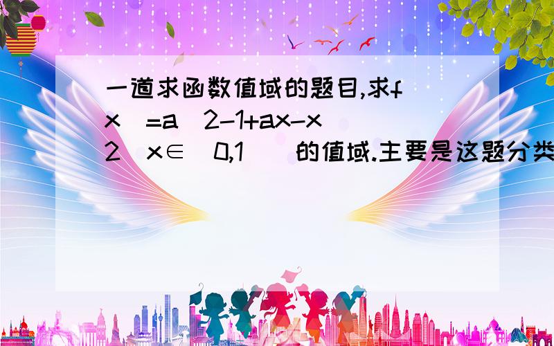 一道求函数值域的题目,求f(x)=a^2-1+ax-x^2(x∈[0,1])的值域.主要是这题分类讨论的时候对称轴跟x的定义域有什么关系啊?