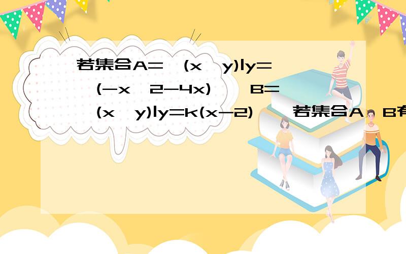 若集合A={(x,y)|y=√(-x^2-4x)},B={(x,y)|y=k(x-2)},若集合A∩B有两个元素,则实数k的取值范围为_____?