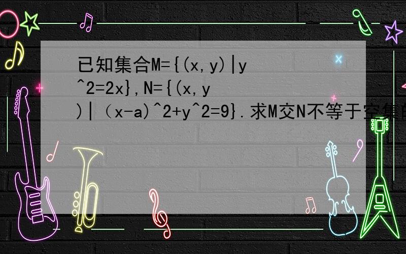 已知集合M={(x,y)|y^2=2x},N={(x,y)|（x-a)^2+y^2=9}.求M交N不等于空集的充要条件