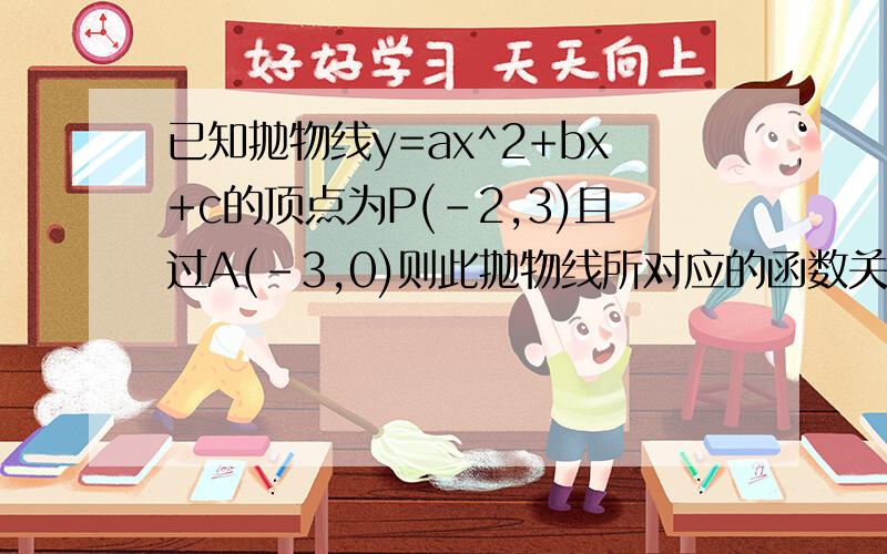 已知抛物线y=ax^2+bx+c的顶点为P(-2,3)且过A(-3,0)则此抛物线所对应的函数关系式为