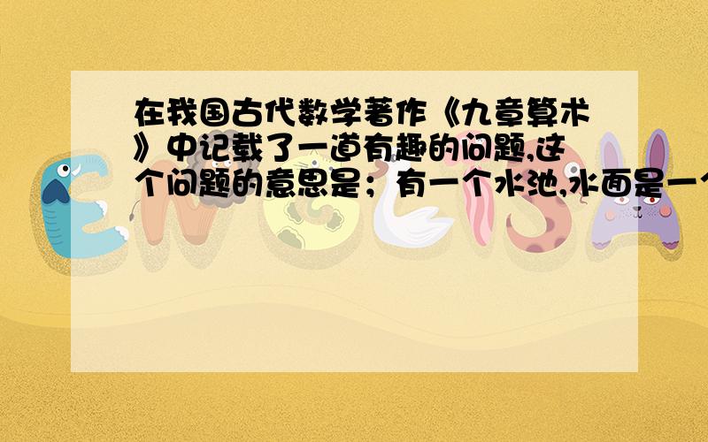 在我国古代数学著作《九章算术》中记载了一道有趣的问题,这个问题的意思是；有一个水池,水面是一个边长为10尺的正方形,在水池中央有一根新生的芦苇,它高出水面1尺.如果把这根芦苇垂