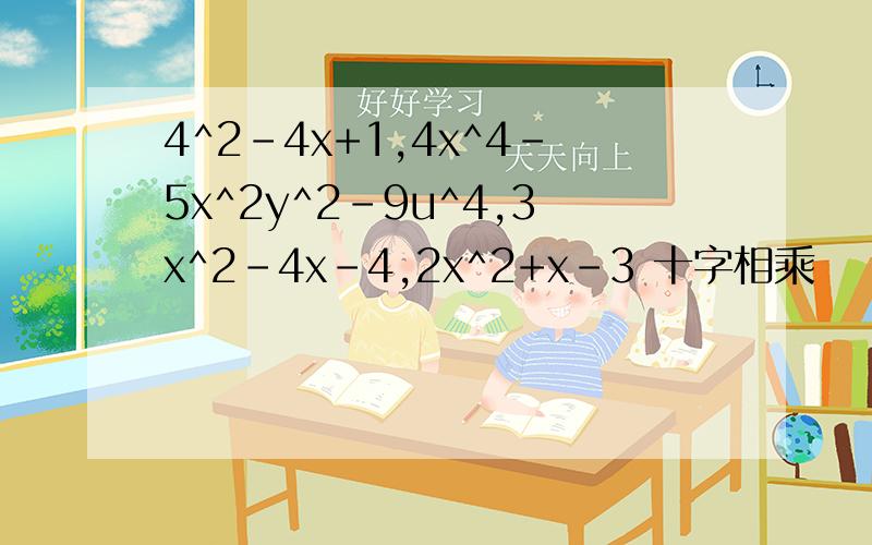 4^2-4x+1,4x^4-5x^2y^2-9u^4,3x^2-4x-4,2x^2+x-3 十字相乘