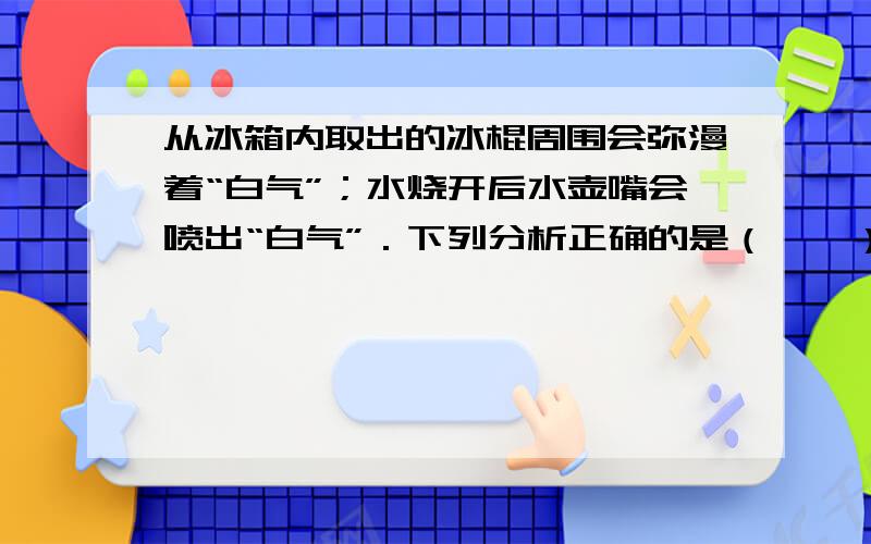 从冰箱内取出的冰棍周围会弥漫着“白气”；水烧开后水壶嘴会喷出“白气”．下列分析正确的是（　　）