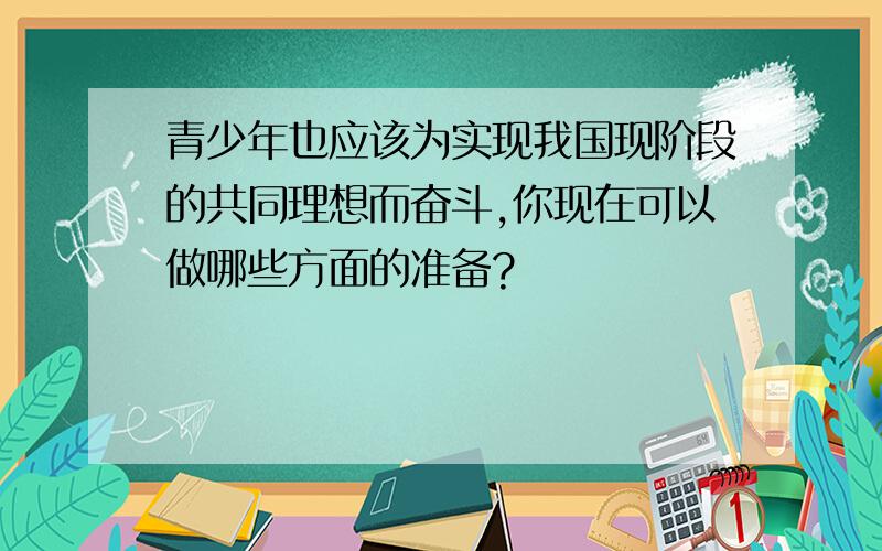 青少年也应该为实现我国现阶段的共同理想而奋斗,你现在可以做哪些方面的准备?