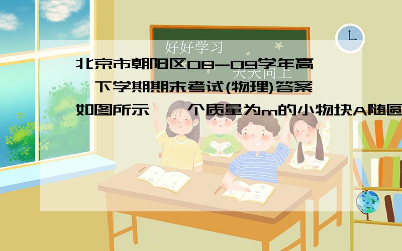 北京市朝阳区08-09学年高一下学期期末考试(物理)答案如图所示,一个质量为m的小物块A随圆筒一起做匀速圆周运动,小物块A距圆筒转轴MN的距离为r.已知圆筒匀速转动的角速度为w(1)画出小物块A