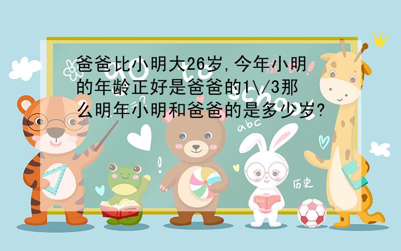 爸爸比小明大26岁,今年小明的年龄正好是爸爸的1\/3那么明年小明和爸爸的是多少岁?