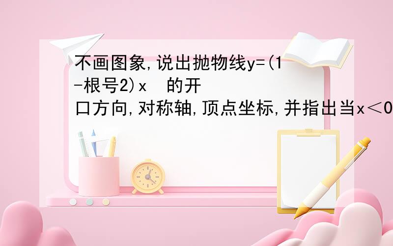 不画图象,说出抛物线y=(1-根号2)x²的开口方向,对称轴,顶点坐标,并指出当x＜0时,y随x的变化情况急