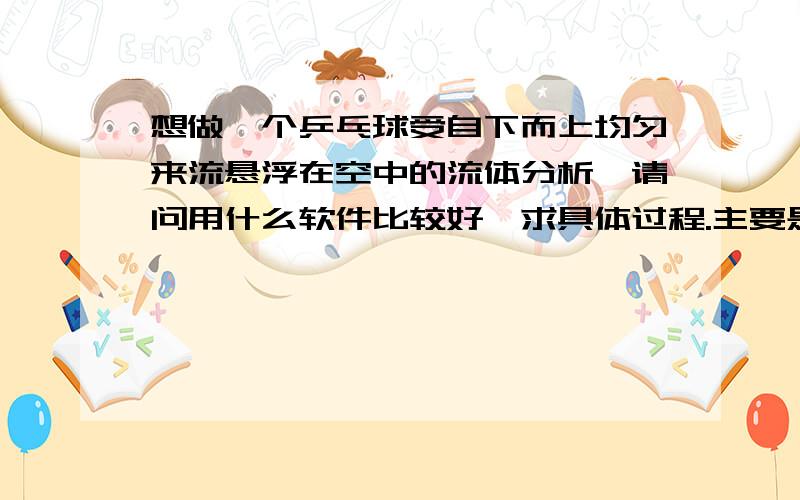 想做一个乒乓球受自下而上均匀来流悬浮在空中的流体分析,请问用什么软件比较好,求具体过程.主要是想通过分析证明伯努利悬浮球的理论.如图·所示