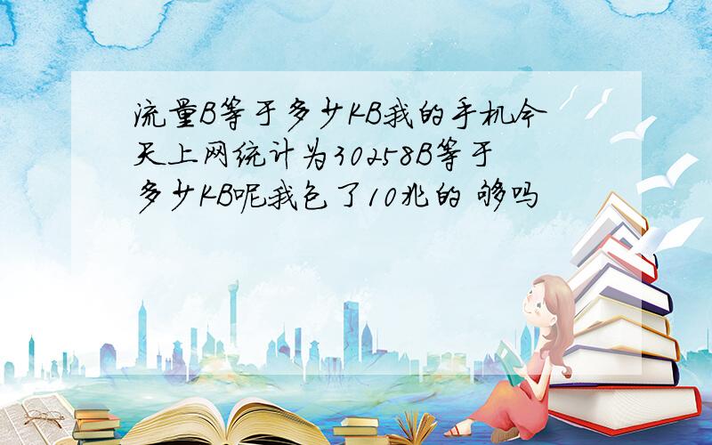 流量B等于多少KB我的手机今天上网统计为30258B等于多少KB呢我包了10兆的 够吗