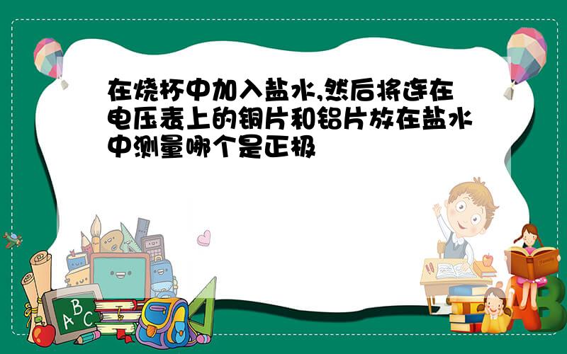 在烧杯中加入盐水,然后将连在电压表上的铜片和铝片放在盐水中测量哪个是正极