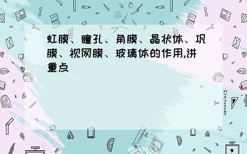 虹膜、瞳孔、角膜、晶状体、巩膜、视网膜、玻璃体的作用,讲重点