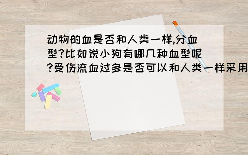 动物的血是否和人类一样,分血型?比如说小狗有哪几种血型呢?受伤流血过多是否可以和人类一样采用输血的形式呢?