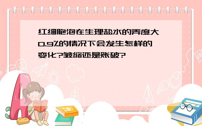 红细胞泡在生理盐水的弄度大於0.9%的情况下会发生怎样的变化?皱缩还是账破?