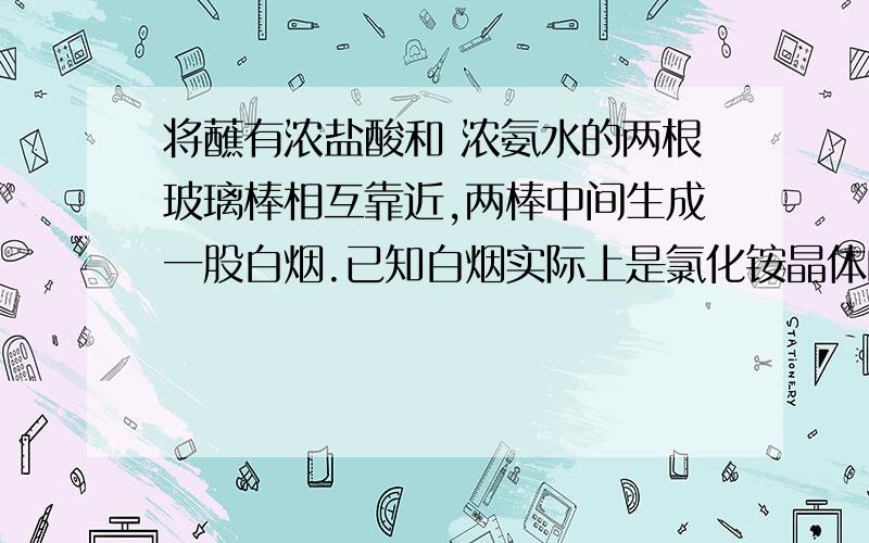 将蘸有浓盐酸和 浓氨水的两根玻璃棒相互靠近,两棒中间生成一股白烟.已知白烟实际上是氯化铵晶体的 微小颗粒.试 回答:1.说出浓盐酸的 物理性质和化学性质?  2.用微观的观点解释这种现象.