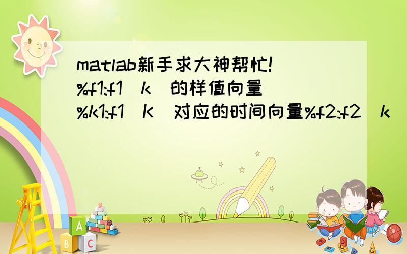 matlab新手求大神帮忙!%f1:f1(k)的样值向量%k1:f1(K)对应的时间向量%f2:f2(k)样值向量%k2:f2(k)对应时间向量%f3:f3(k)的样值向量%k3:f3(K)对应的时间向量k1=-5:15;f1=[zeros(1,5),ones(1,16)];subplot(3,1,1)stem(k1,f1);titl