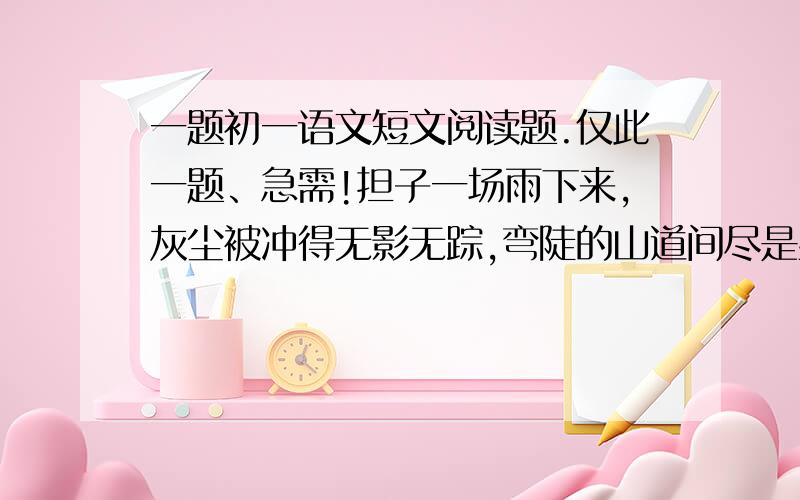 一题初一语文短文阅读题.仅此一题、急需!担子一场雨下来,灰尘被冲得无影无踪,弯陡的山道间尽是些裸露的石子.雨后山间的空气格外清新,偶尔几声鸟叫,让人好不惬意.弯陡的羊肠道上,两双