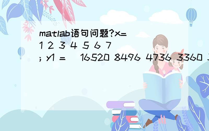 matlab语句问题?x=[1 2 3 4 5 6 7]; y1 = [16520 8496 4736 3360 3680 5856 10976];y2 = [526 512 534 542 537 523 519]title('不同分块对比');[AX,H1,H2] = plotyy(x,y1,x,y2,'plot'); set(AX(1),'XColor','k','YColor','m'); set(AX(2),'XColor','k','YColo