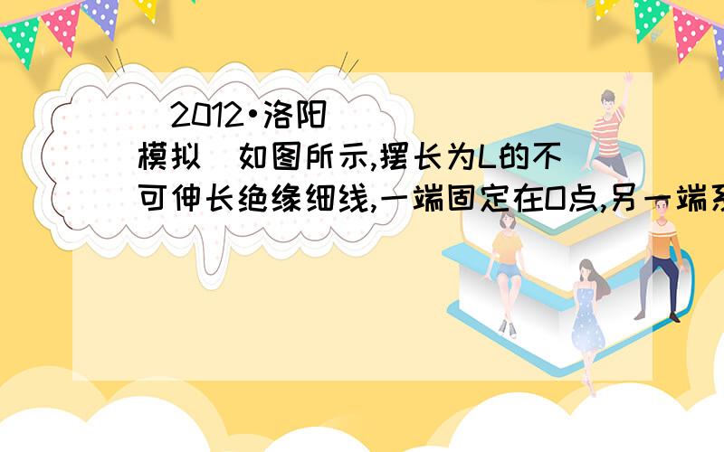 （2012•洛阳模拟）如图所示,摆长为L的不可伸长绝缘细线,一端固定在O点,另一端系一质量为m,带电荷量为+q小球,整个装置处于方向水平向右的匀强电场中,场强大小为E=mg/q,小球的平衡位置