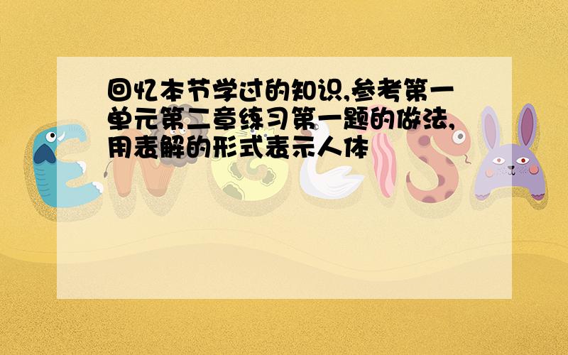 回忆本节学过的知识,参考第一单元第二章练习第一题的做法,用表解的形式表示人体