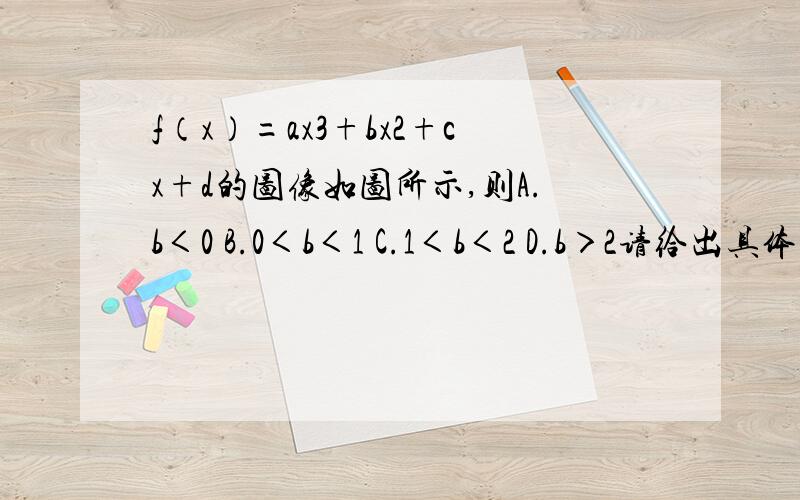 f（x）=ax3+bx2+cx+d的图像如图所示,则A.b＜0 B.0＜b＜1 C.1＜b＜2 D.b＞2请给出具体点的过程,不愿意打文字说明白了也行