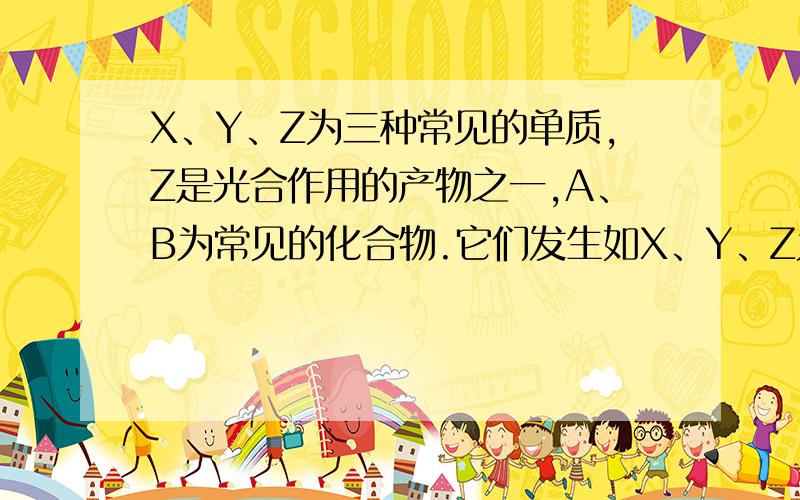 X、Y、Z为三种常见的单质,Z是光合作用的产物之一,A、B为常见的化合物.它们发生如X、Y、Z为三种常见的单质,Z是光合作用的产物之一,A、B为常见的化合物.它们在一定条件下发生如图所示反应