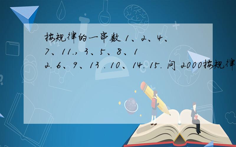 按规律的一串数 1、2、4、7、11., 3、5、8、12. 6、9、13 . 10、14. 15. 问 2000按规律的一串数1、2、4、7、11.,3、5、8、12.6、9、13 .10、14.15.问 2000位于此表的第几行、第几列问题补充： 1+2+...+62=62*63/2