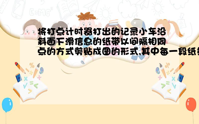 将打点计时器打出的记录小车沿斜面下滑信息的纸带以间隔相同点的方式剪贴成图的形式,其中每一段纸条所表示的时间是0.1s,并用直线连接每段纸带顶端打出的点.求：1.从静止到第1s末小车