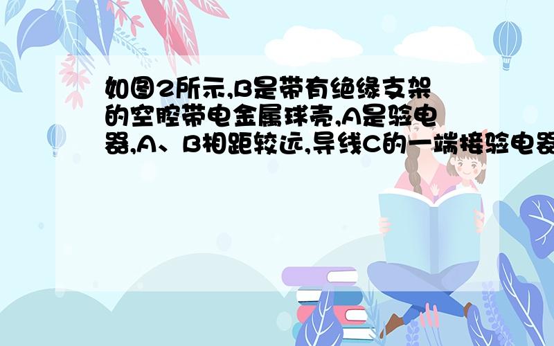 如图2所示,B是带有绝缘支架的空腔带电金属球壳,A是验电器,A、B相距较远,导线C的一端接验电器的金属球,下列现象正确的是〔 〕A．将C的另一端与B的外壳接触,验电器的金箔张开B．将C的另一