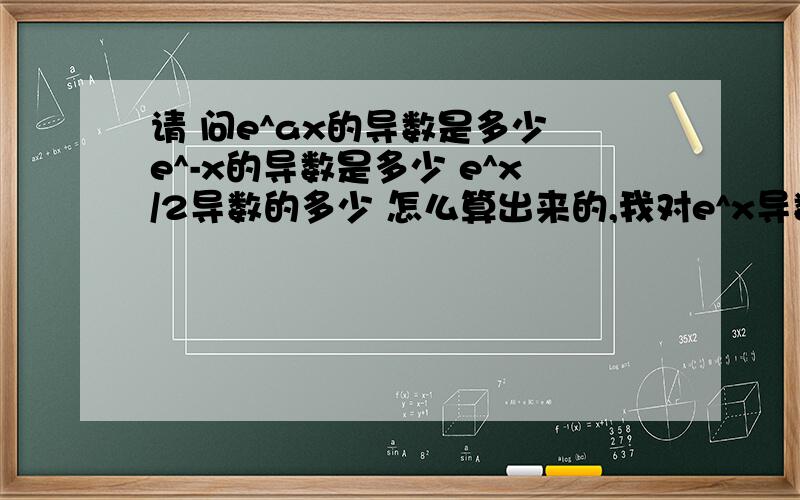 请 问e^ax的导数是多少 e^-x的导数是多少 e^x/2导数的多少 怎么算出来的,我对e^x导数这块一点也不会!求