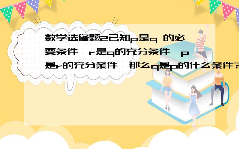 数学选修题2已知p是q 的必要条件,r是q的充分条件,p是r的充分条件,那么q是p的什么条件?