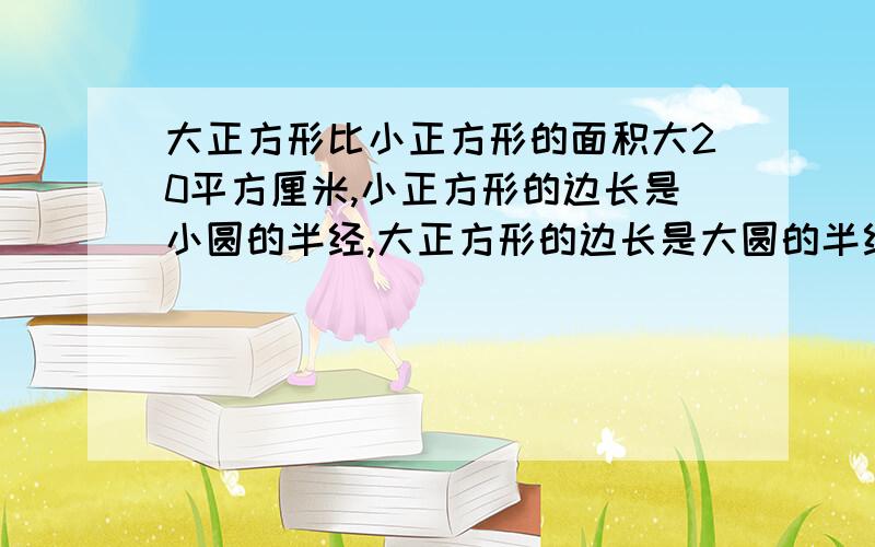 大正方形比小正方形的面积大20平方厘米,小正方形的边长是小圆的半经,大正方形的边长是大圆的半经.求环形面积啊请在35分前 再给10个