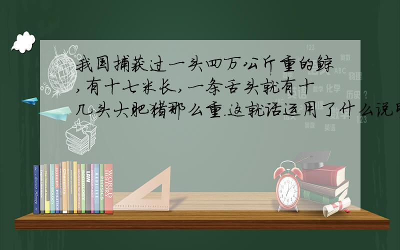 我国捕获过一头四万公斤重的鲸,有十七米长,一条舌头就有十几头大肥猪那么重.这就话运用了什么说明方法提示：有两种说明方法