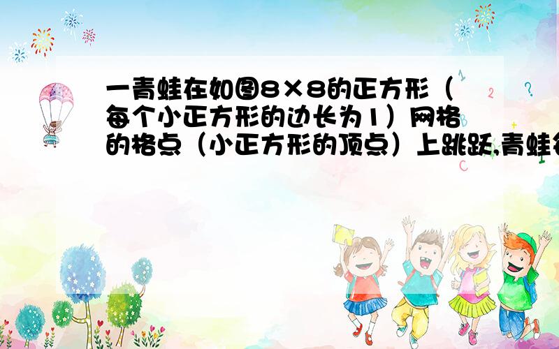 一青蛙在如图8×8的正方形（每个小正方形的边长为1）网格的格点（小正方形的顶点）上跳跃,青蛙每次所跳的最远距离为根号5 ,青蛙从点A开始连续跳六次正好跳回到点A,则所构成的封闭图形