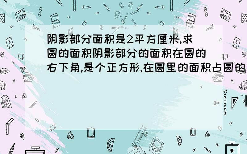 阴影部分面积是2平方厘米,求圆的面积阴影部分的面积在圆的右下角,是个正方形,在圆里的面积占圆的四分之一正方形的边长是圆的半径