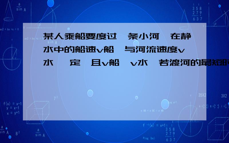 某人乘船要度过一条小河,在静水中的船速v船,与河流速度v水一 定,且v船>v水,若渡河的最短时间为t1,用最短的位移渡过河的时间为t2,则v船与v水之比为______