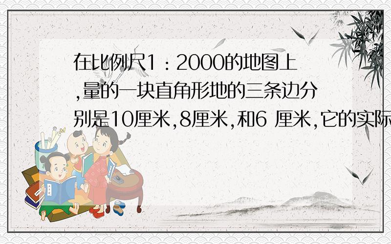 在比例尺1：2000的地图上,量的一块直角形地的三条边分别是10厘米,8厘米,和6 厘米,它的实际面积是（ ）