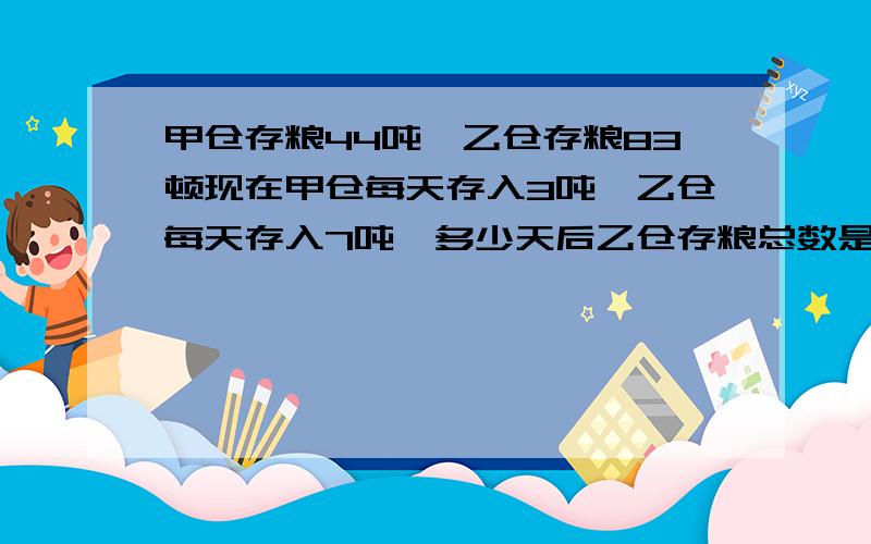 甲仓存粮44吨,乙仓存粮83顿现在甲仓每天存入3吨,乙仓每天存入7吨,多少天后乙仓存粮总数是甲仓的2倍?不要方程