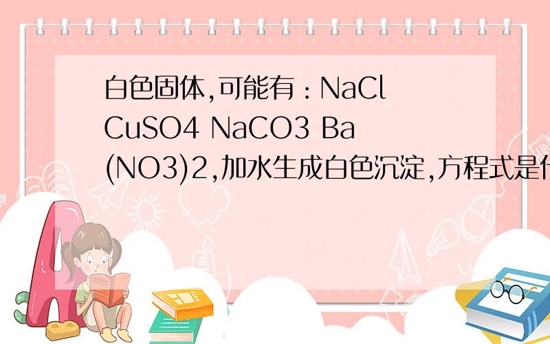 白色固体,可能有：NaCl CuSO4 NaCO3 Ba(NO3)2,加水生成白色沉淀,方程式是什么?