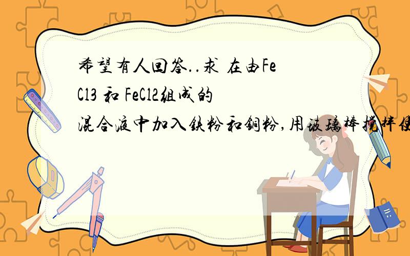 希望有人回答..求 在由FeCl3 和 FeCl2组成的混合液中加入铁粉和铜粉,用玻璃棒搅拌使只充分反在由FeCl3 和 FeCl2组成的混合液中加入铁粉和铜粉,用玻璃棒搅拌使只充分反应.若不考虑阴离子,根据