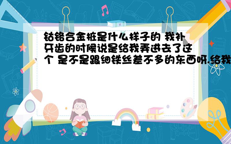 钴铬合金桩是什么样子的 我补牙齿的时候说是给我弄进去了这个 是不是跟细铁丝差不多的东西呀.给我弄了2根800元 杭州这价格算合理吗